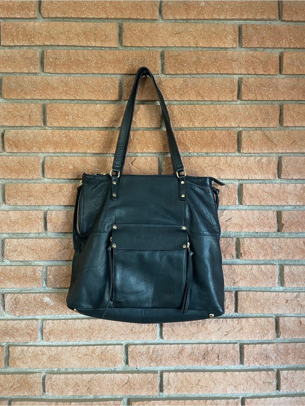 Kooba Black Leather Tote with Gold Accents